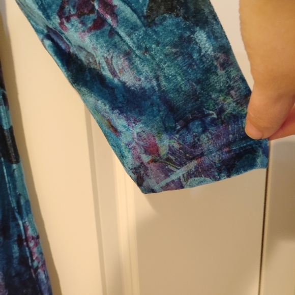 One World Velvet Tunic Top Blouse 3/4 Sleeve Blue Turquoise Medium M Boho Sequin - Picture 6 of 13